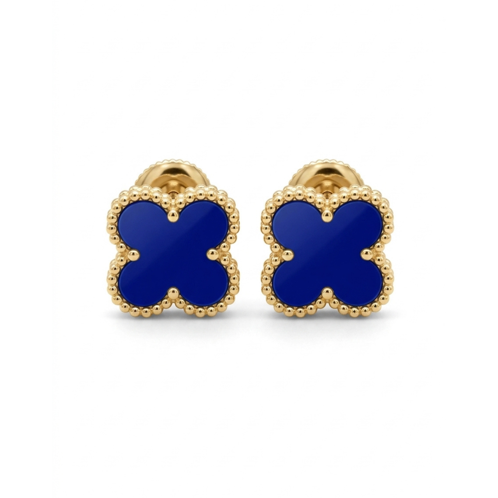 Pendientes Trébol de la Suerte Azul - Acero 100% Bañado en Oro 18K