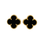 Pendientes de Trébol con Ónix Negro 100% Acero Bañados en Oro de 18K - Sofisticación Atemporal