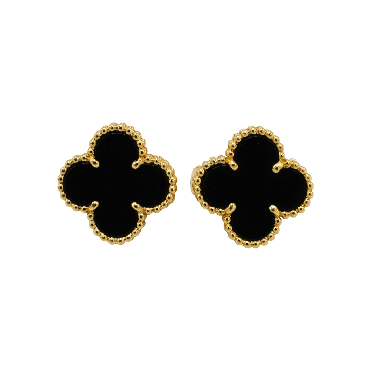 Pendientes de Trébol con Ónix Negro 100% Acero Bañados en Oro de 18K - Sofisticación Atemporal