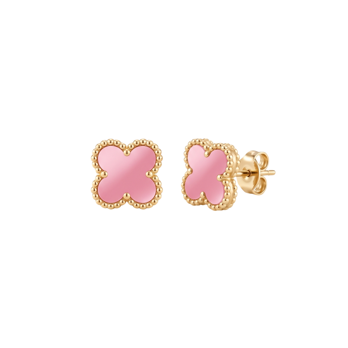 Pendientes Trébol Fortuna en Rosa Pastel & Oro Solaire