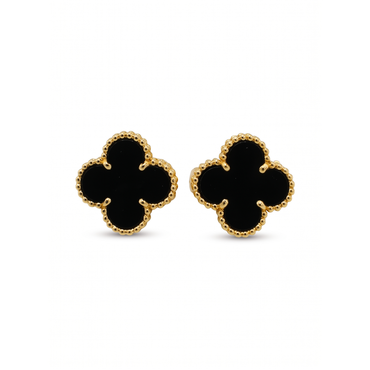 Pendientes de Trébol con Ónix Negro 100% Acero Bañados en Oro de 18K - Sofisticación Atemporal