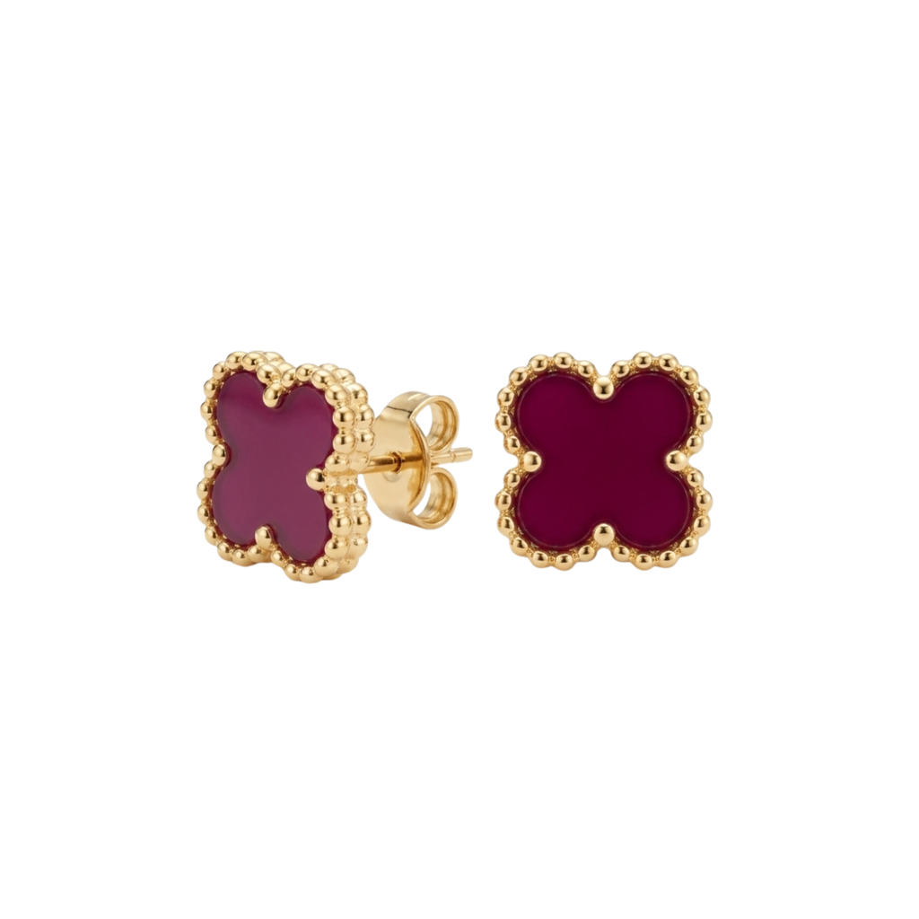 Pendientes Trébol Fortuna en Tono Magenta & Oro Solaire