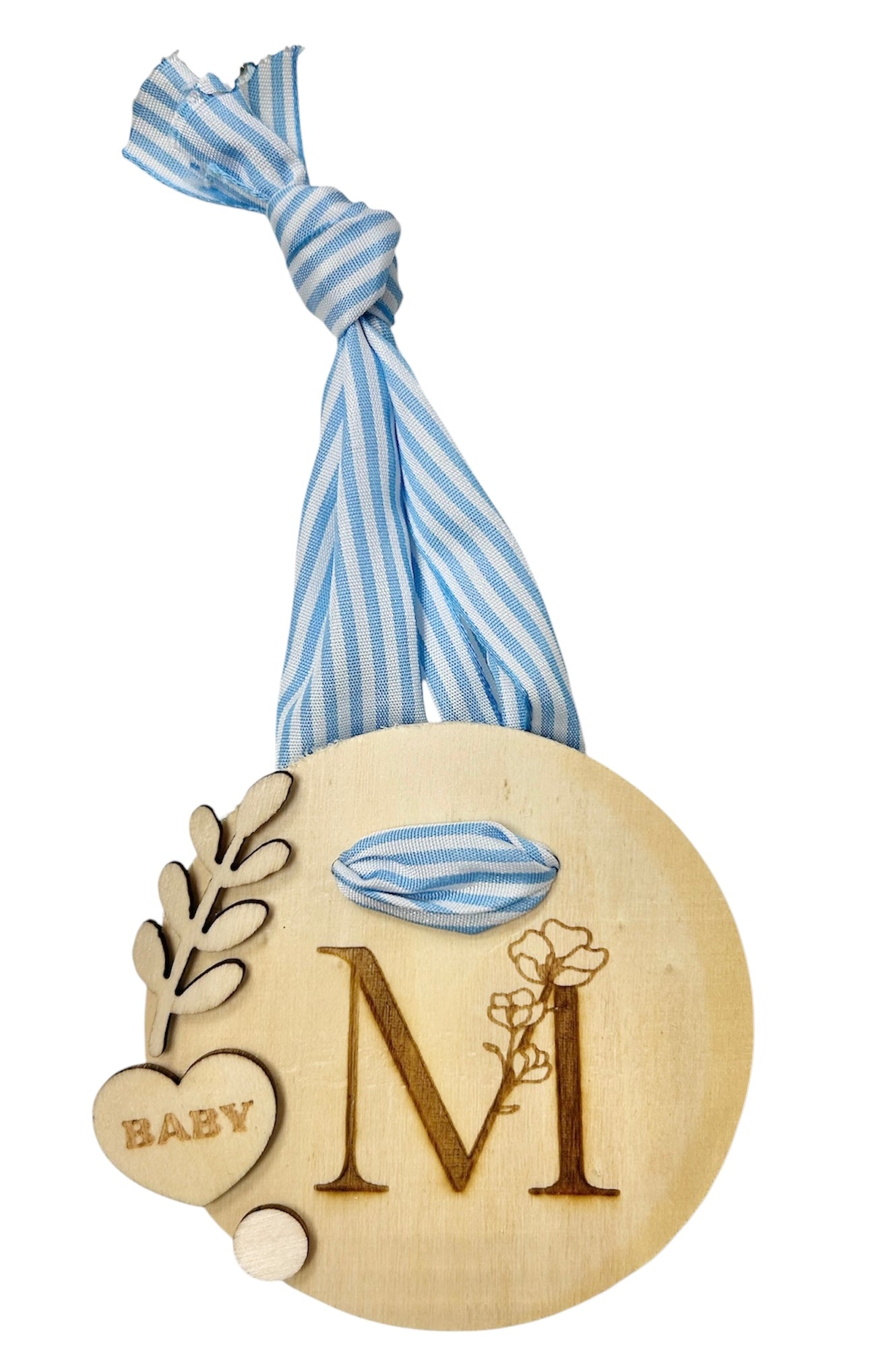 Medallón Personalizado con Inicial y Lazo Azul | Recuerdo de Nacimiento Niño