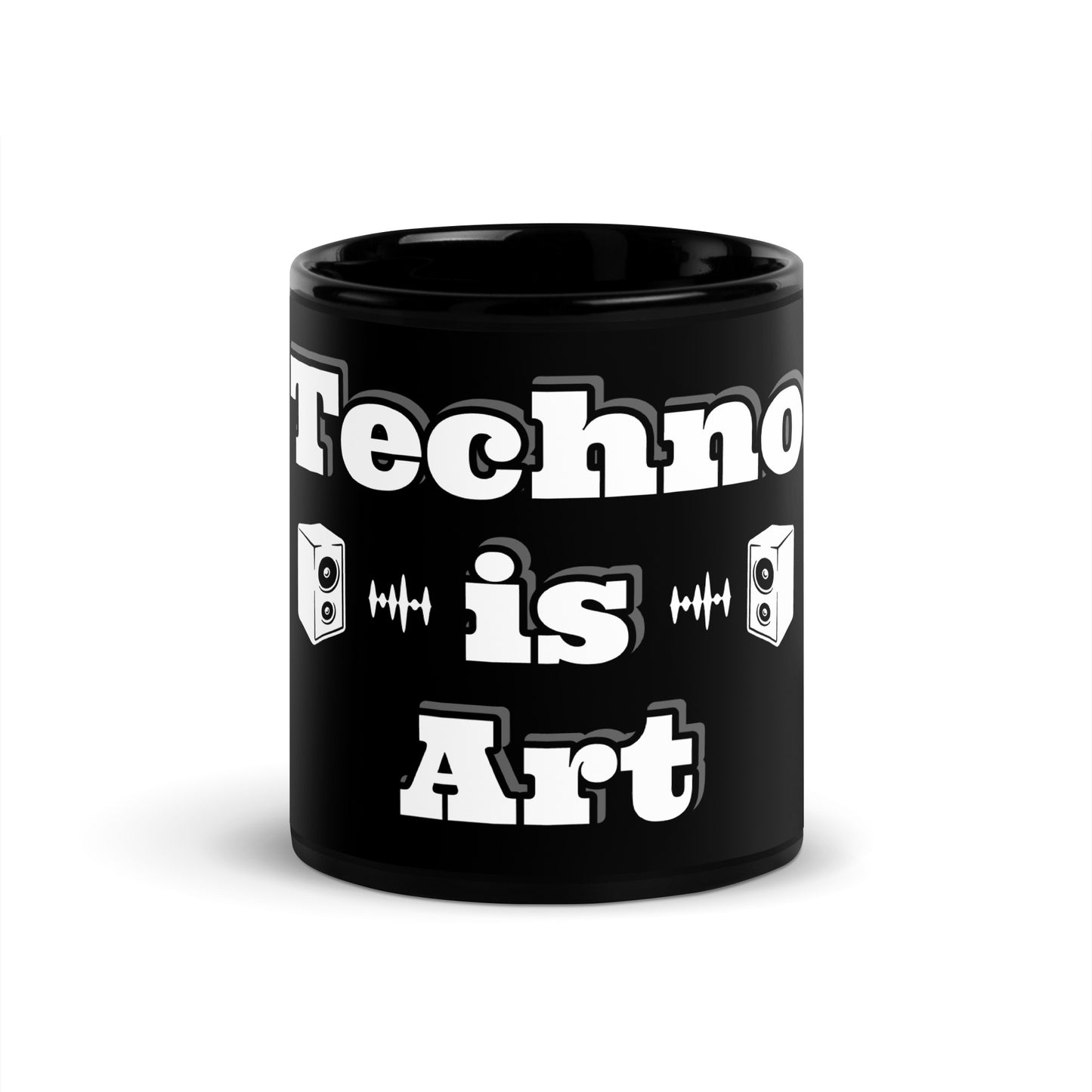 Glossy black mug. Techno is Art