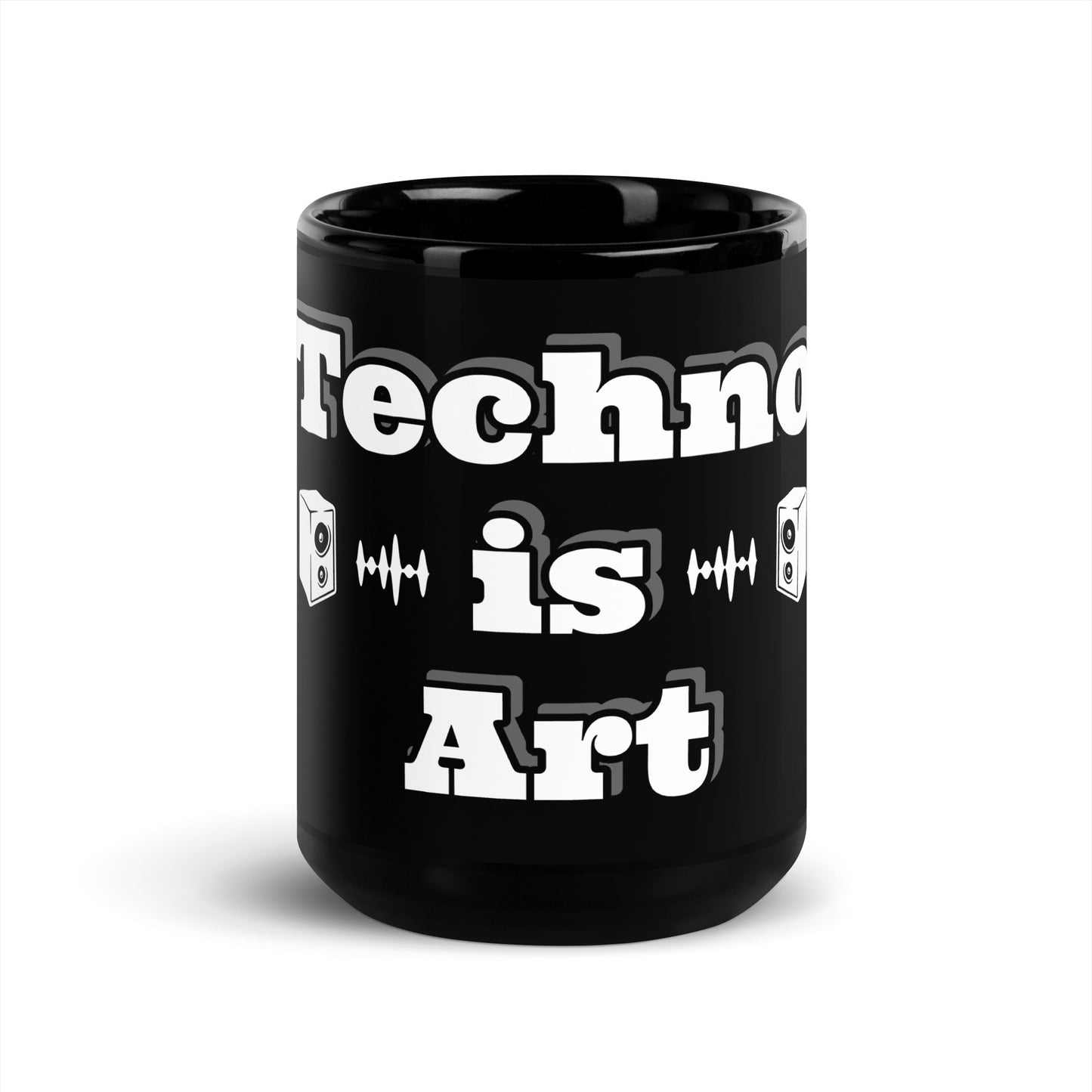 Glossy black mug. Techno is Art