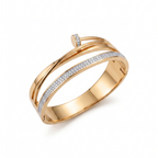 Brazalete Rígido Cruzado de Diseño "Clavo" con Cristales - 100% Acero Bañado en Oro 18K