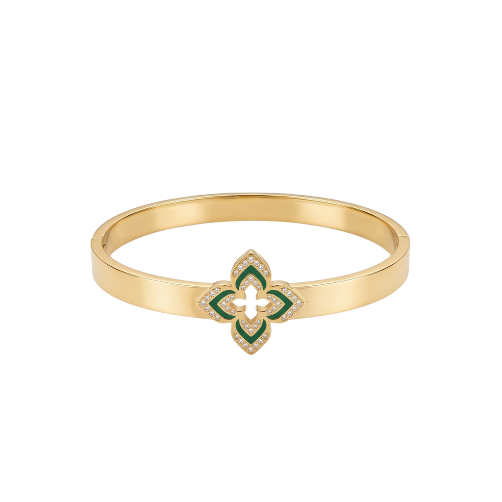 Brazalete Rígido Fleur Émeraude & Pavé Royale