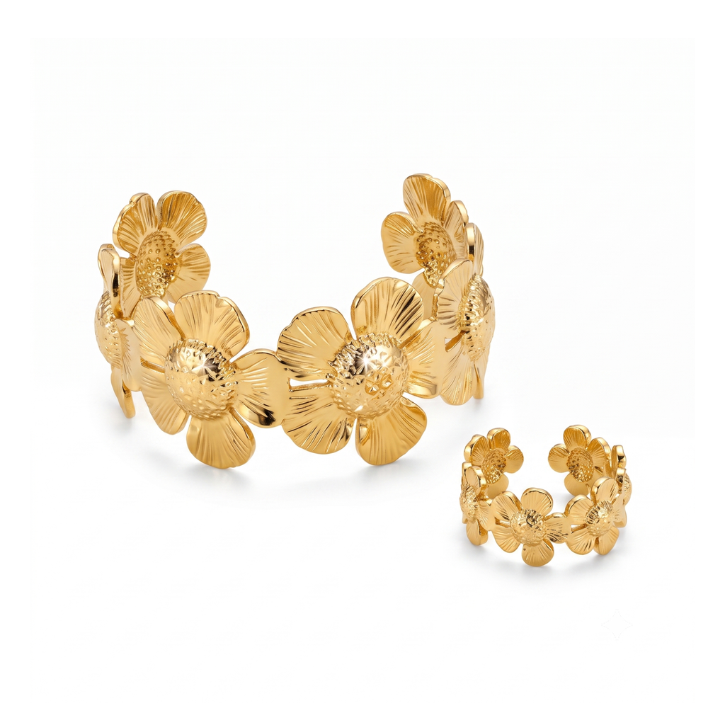 Conjunto de brazalete y anillo Pétales d'Or Magnifique