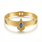 Brazalete Rígido Ave Fénix con Cristal Zafiro – 100% Acero Bañado en Oro 18K