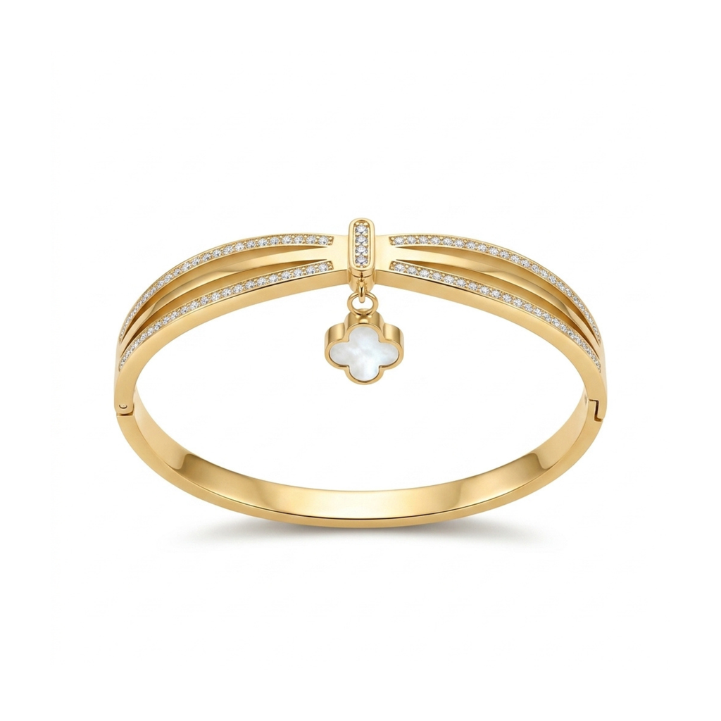 Brazalete Rígido Trèfle Nacré Pavé