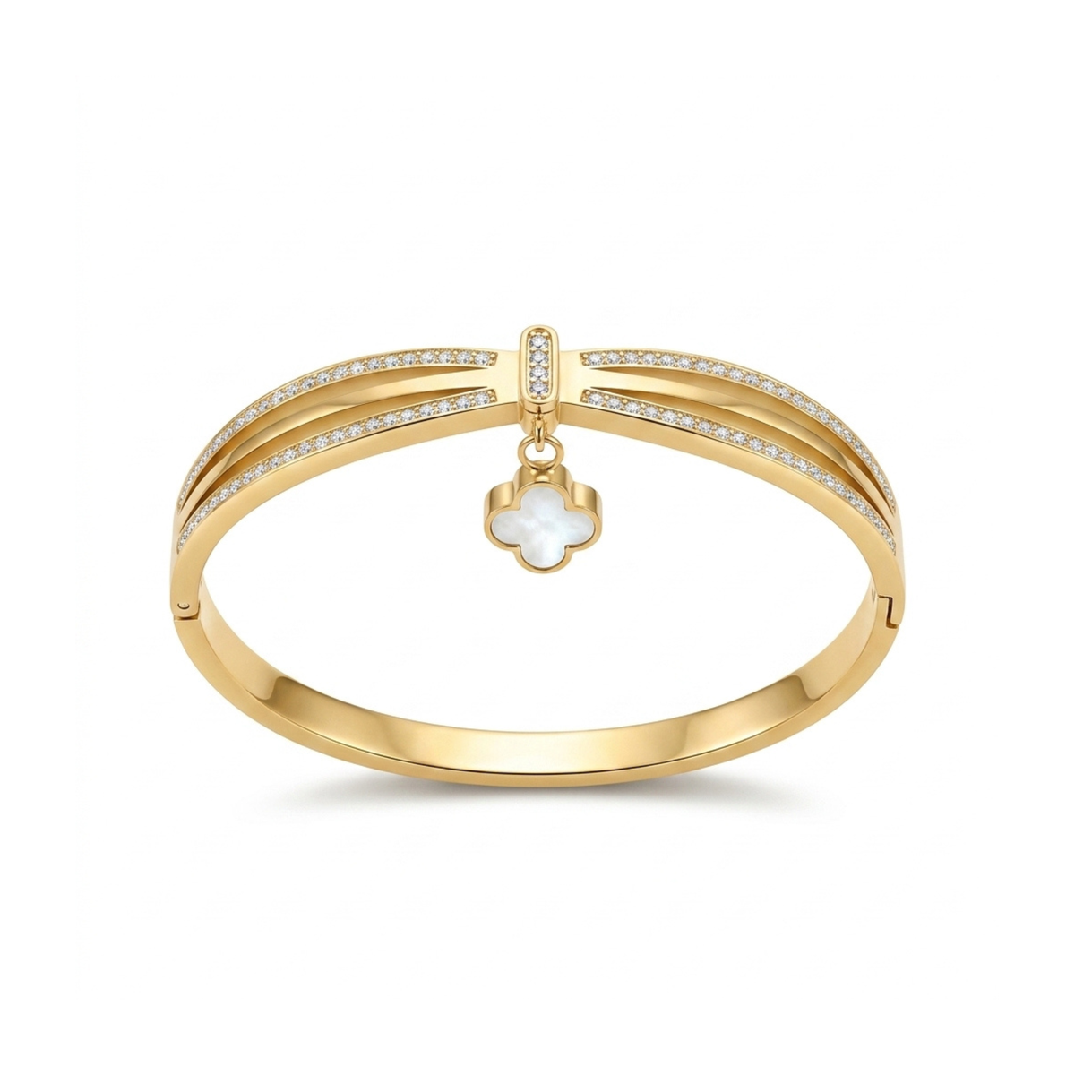 Brazalete Rígido Trèfle Nacré Pavé