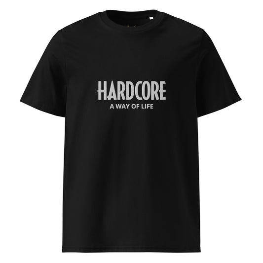 Camiseta de algodón orgánico unisex BORDADO. Hardcore A Way of Life - Nemessis Shop