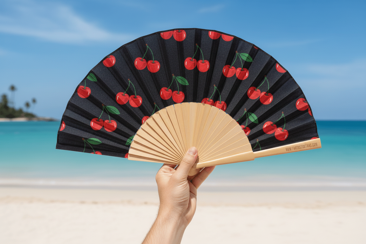 Cherries 23cm fan Black