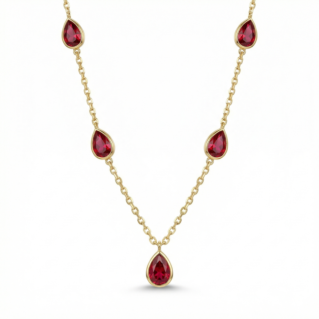 Collar de Eslabones con Piedras en Forma de Gota – 100% Acero Bañado en Oro 18K