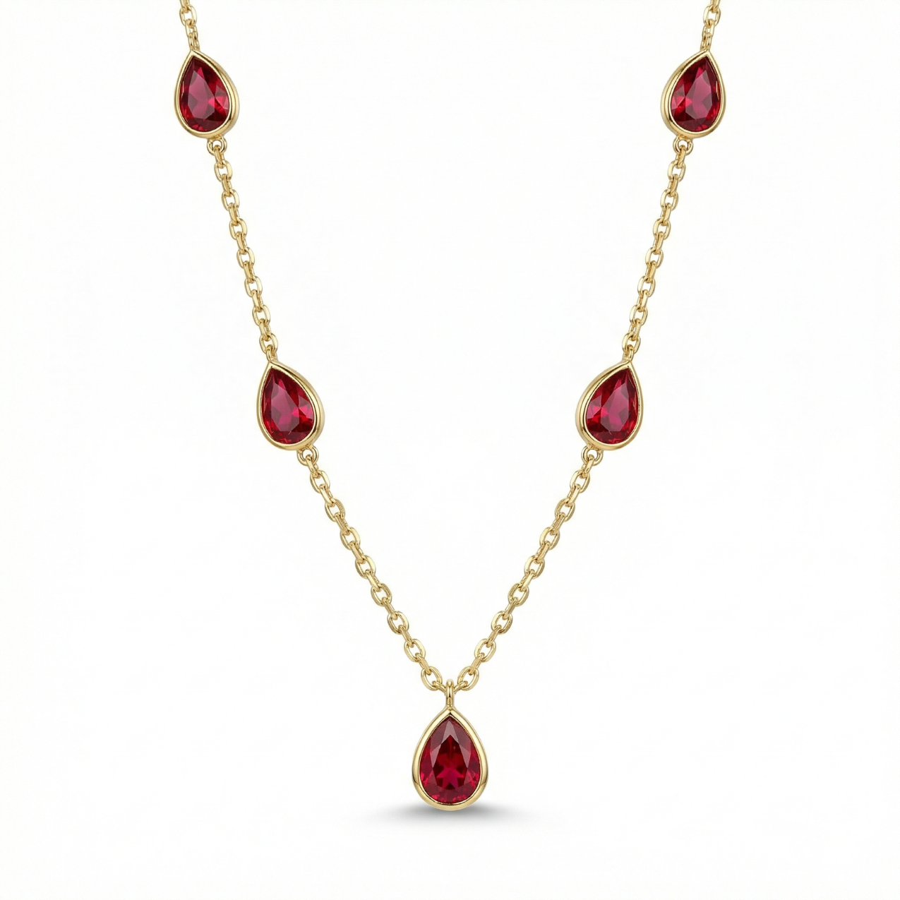 Collar de Eslabones con Piedras en Forma de Gota – 100% Acero Bañado en Oro 18K