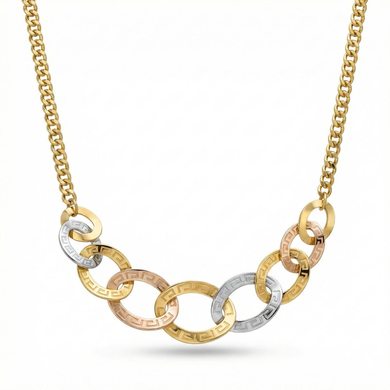 Collar de Eslabones Griegos Tricolor – 100% Acero con Baño de Oro 18K