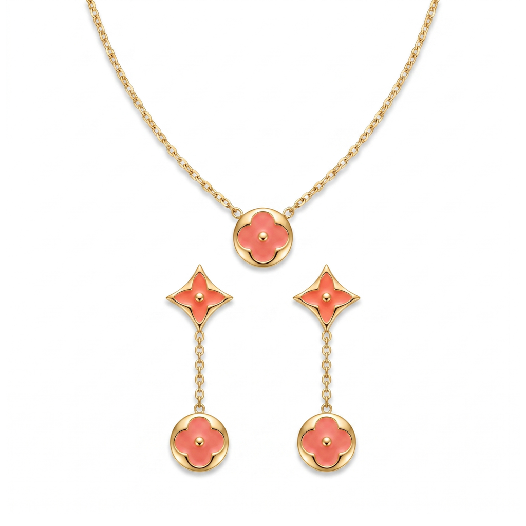 Collar y Pendientes Coral Éthéré