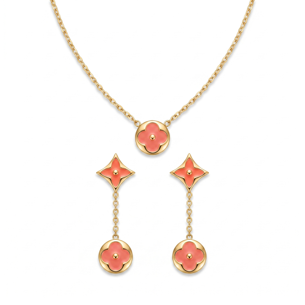Collar y Pendientes Coral Éthéré