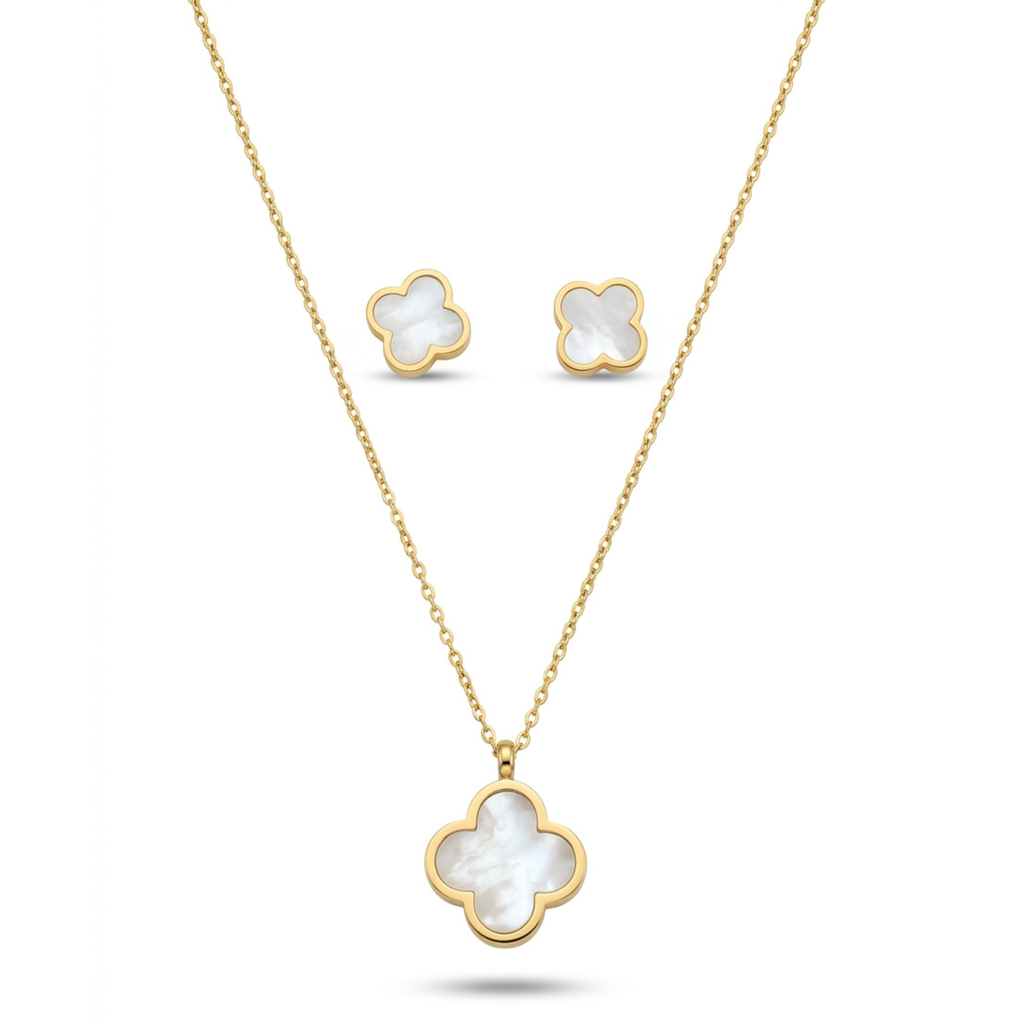 Collar y Pendientes Trèfle Blanc Précieux