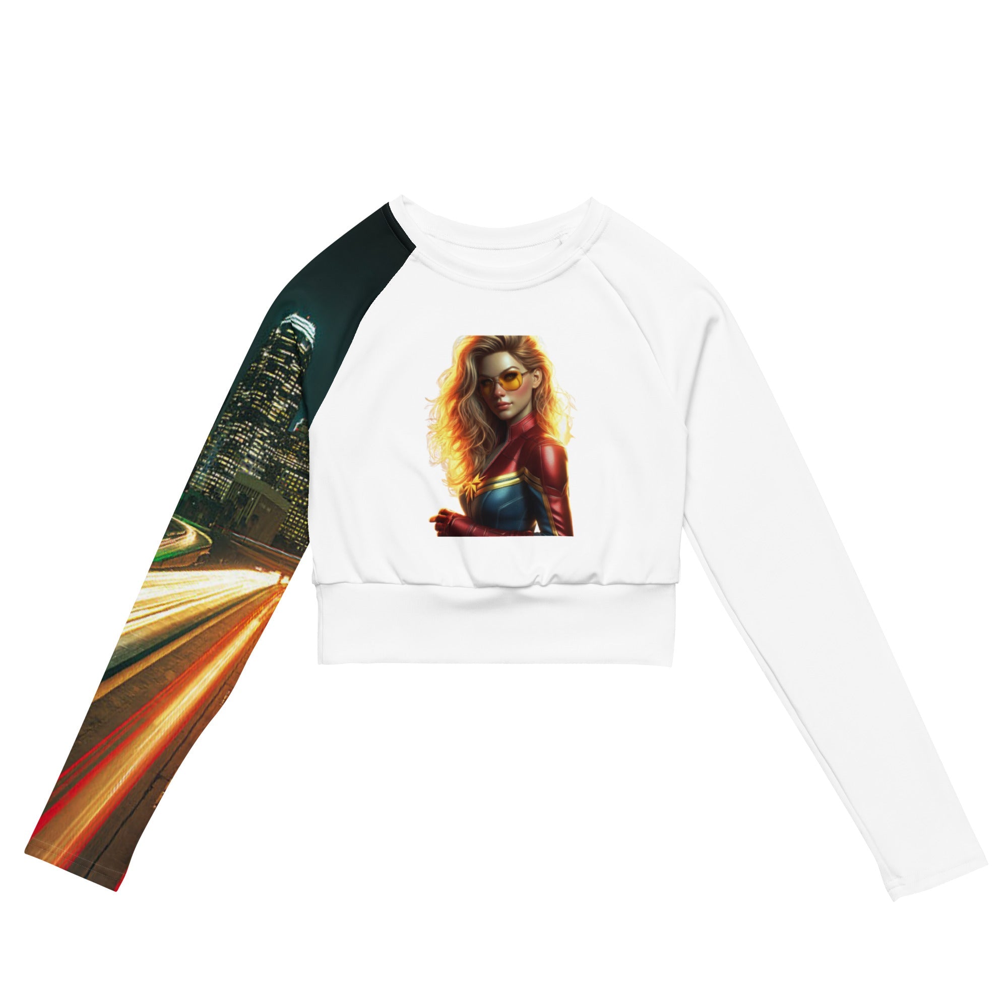 Crop top de manga larga de poliéster reciclado. Chica Marvel - Nemessis Shop