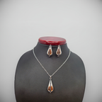 Conjunto de Collar y Pendientes con Colgante y Detalles Marrones/Negros - Acero Inoxidable