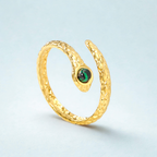 Anillo Abierto Diseño Serpiente con Ojo Verde Mármol - 100% Acero Bañado en Oro 18K