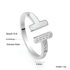 Anillo Abierto Doble T con Nácar y Circonitas - Acero Inoxidable Antialérgico