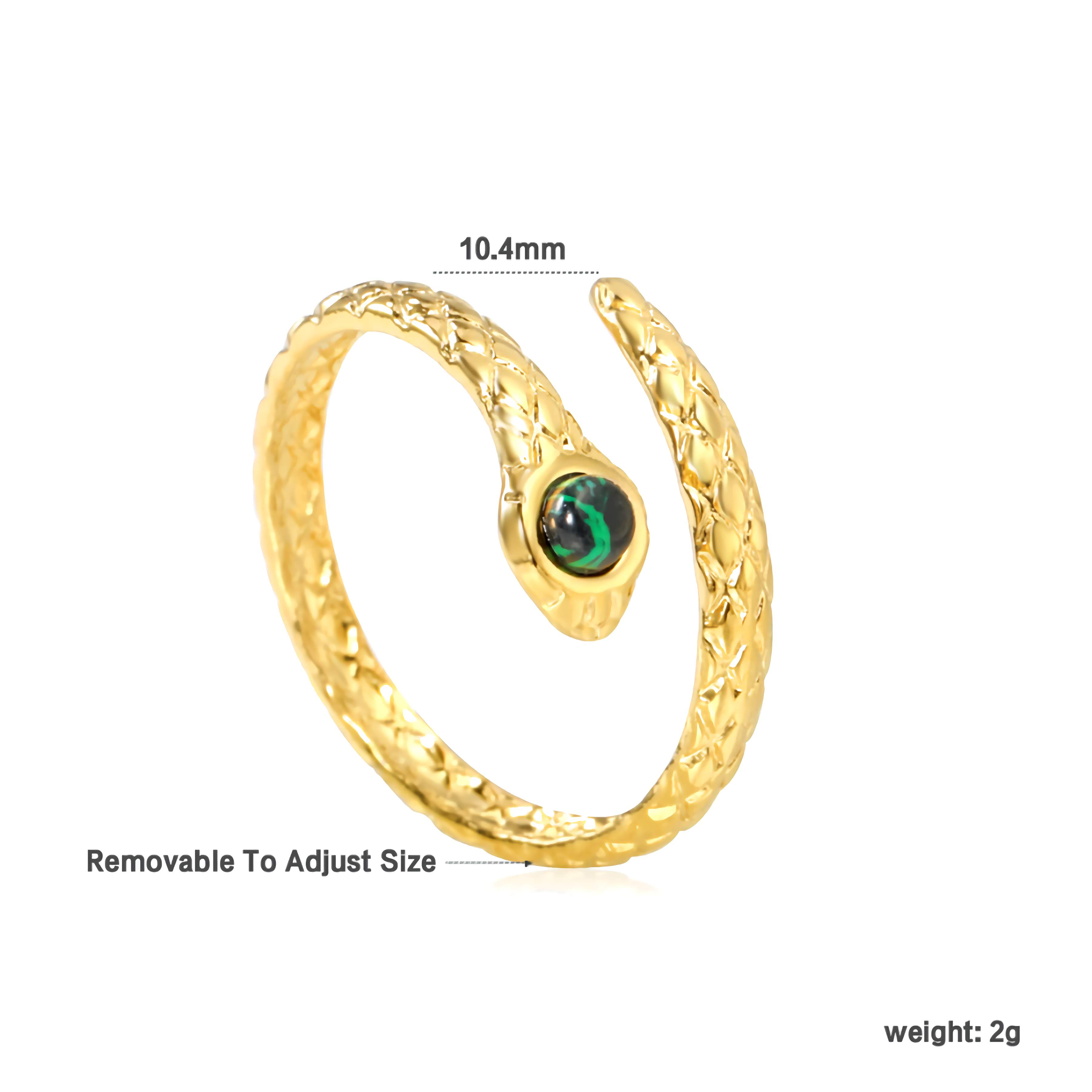 Anillo Abierto Diseño Serpiente con Ojo Verde Mármol - 100% Acero Bañado en Oro 18K