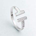 Anillo Abierto Doble T con Nácar y Circonitas - Acero Inoxidable Antialérgico