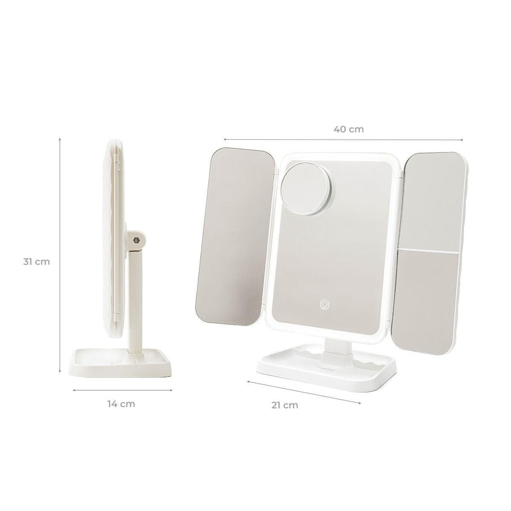 Espejo de Maquillaje Tríptico Recargable con Aumento y Luz LED Miled - Nemessis Shop®
