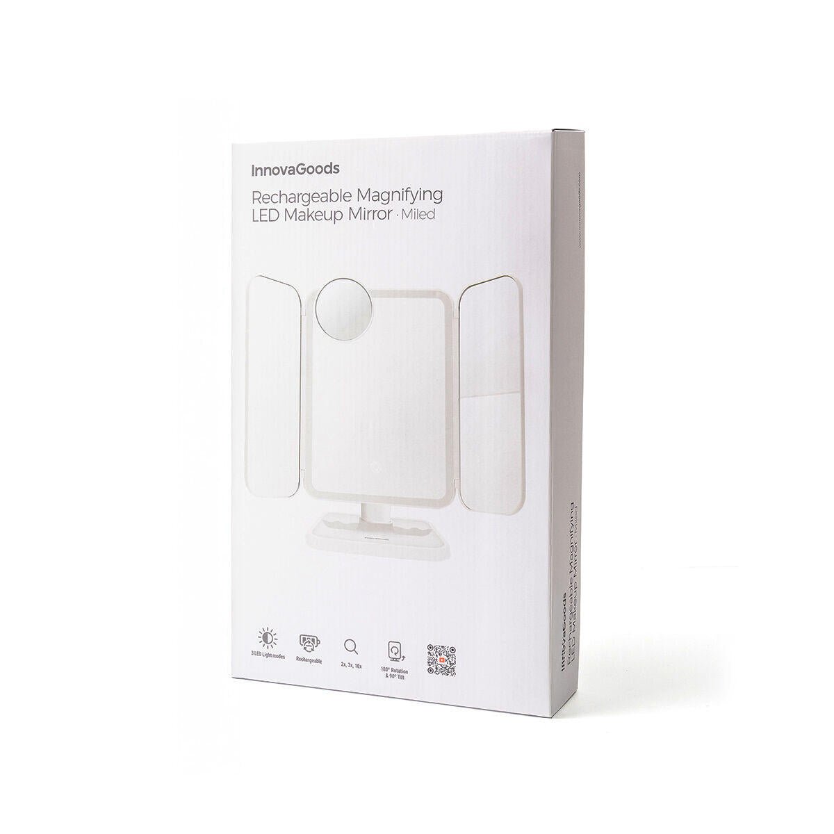 Espejo de Maquillaje Tríptico Recargable con Aumento y Luz LED Miled - Nemessis Shop®