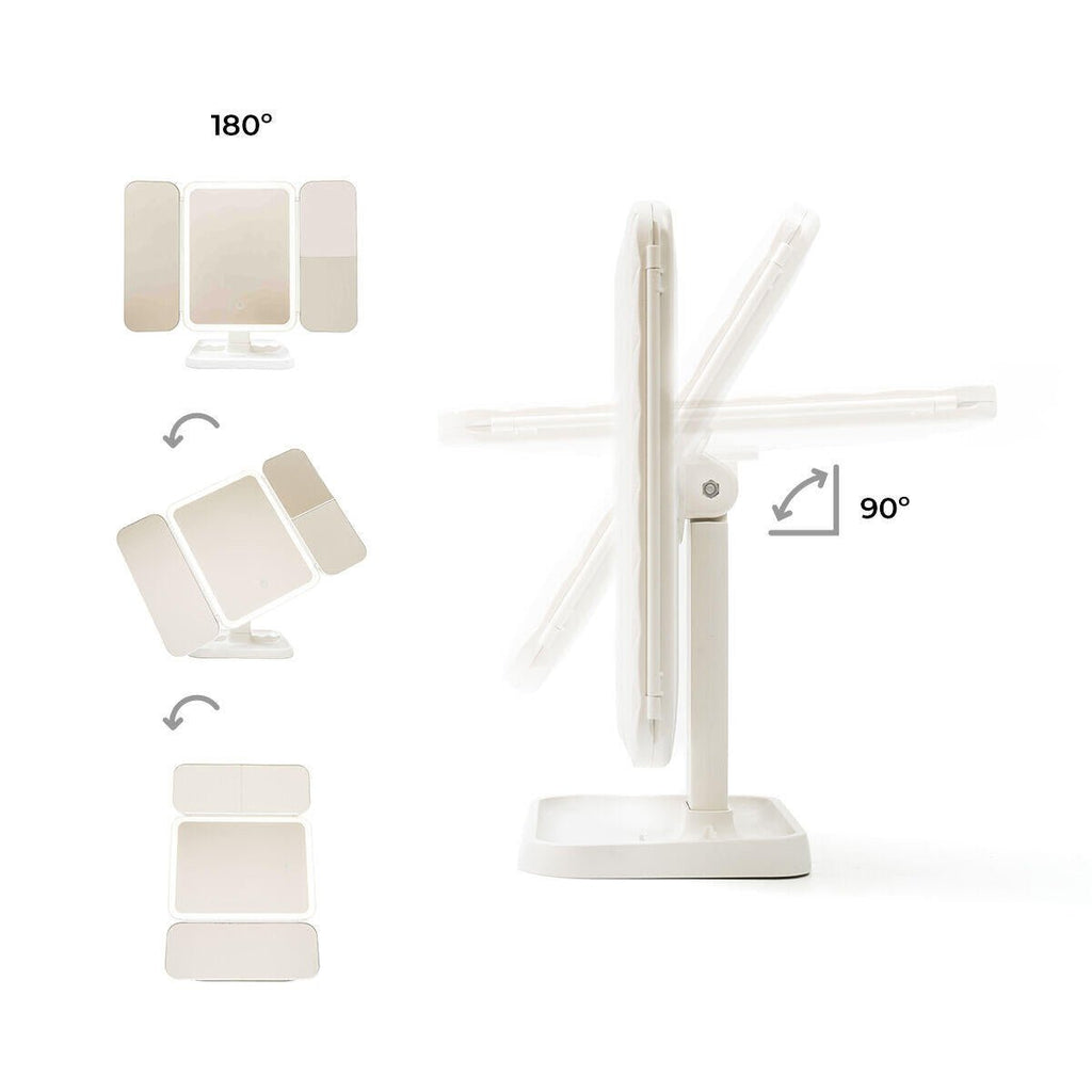 Espejo de Maquillaje Tríptico Recargable con Aumento y Luz LED Miled - Nemessis Shop®