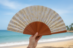 Gold Paisley print Boho 23cm fan