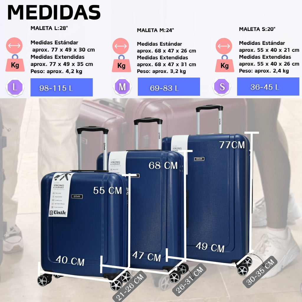 Juego de 3 Maletas Rígidas ABS | Set 20", 24", 28" con 4 Ruedas y Expandable - Nemessis Shop®