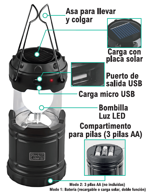 Lámpara camping solar y de pilas - Nemessis Shop®