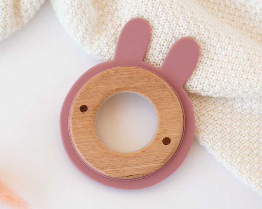 Mordedor de Madera y Silicona Osito-conejo Personalizado | Bebé +3 Meses