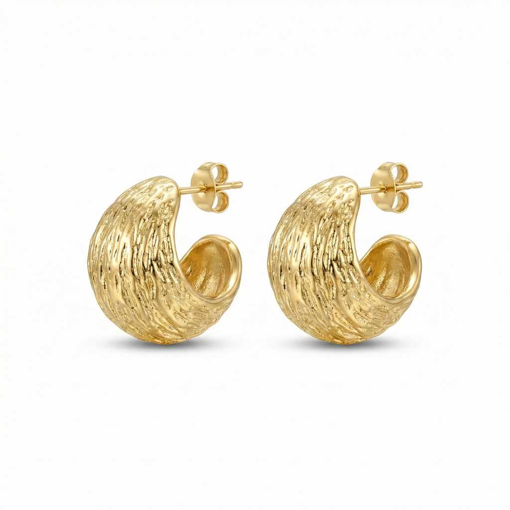Pendientes de Aro Anchos con Textura Orgánica "Rippled" – 100% Acero Bañado en Oro 18K