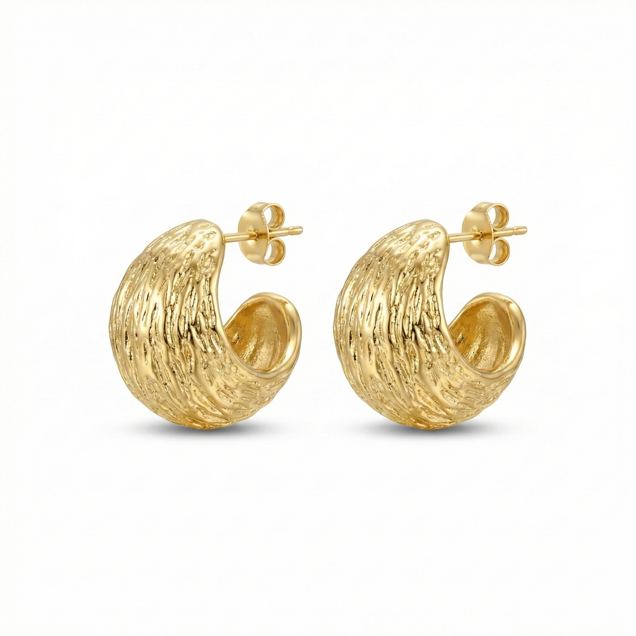 Pendientes de Aro Anchos con Textura Orgánica "Rippled" – 100% Acero Bañado en Oro 18K