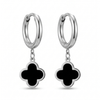 Pendientes Trèfle Noir Argent Hoop