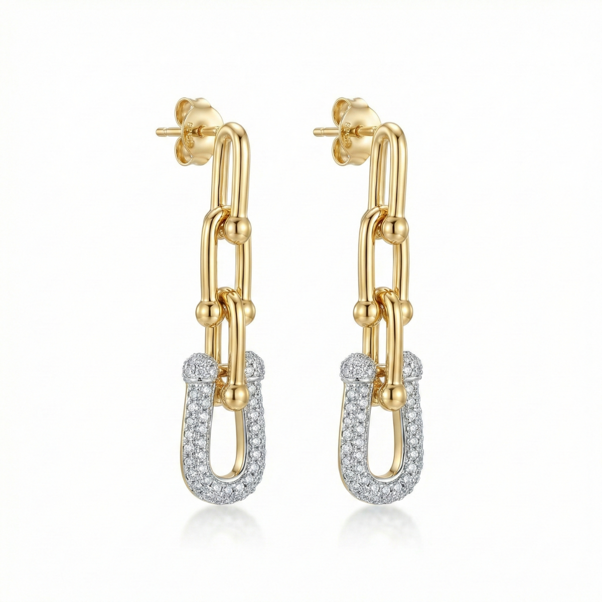 Pendientes Colgantes de Eslabones "U-Link" con Pavé – Acero Inoxidable Bañado en Oro 18K