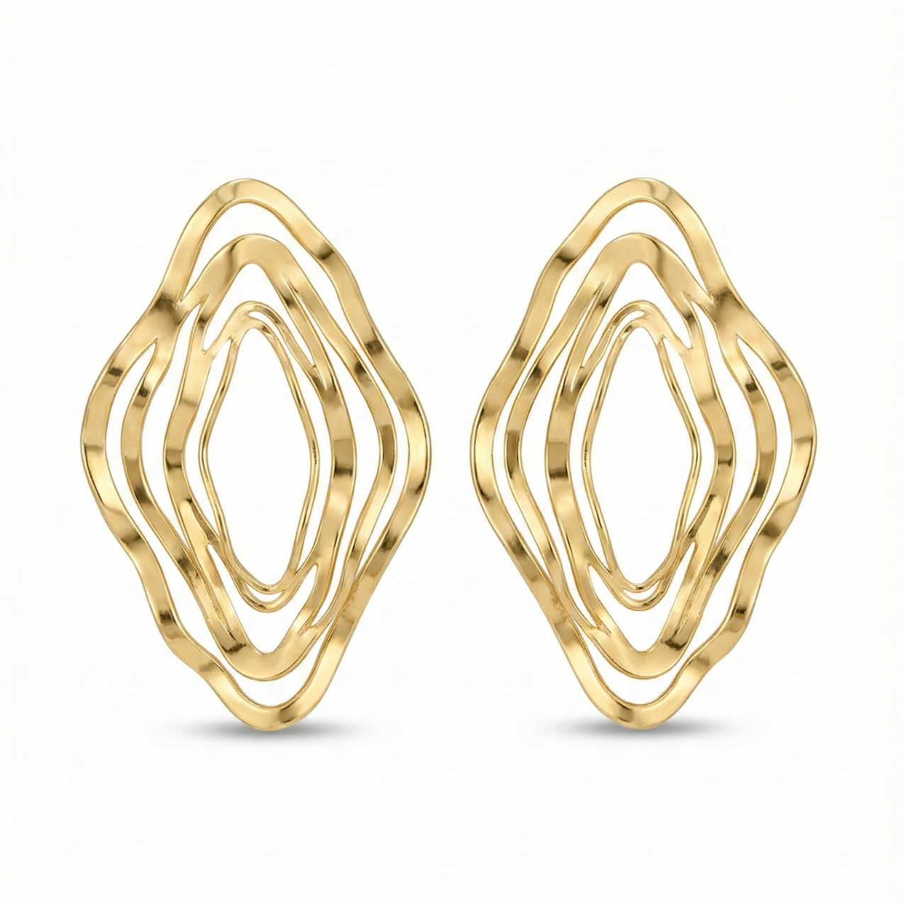 Pendientes de Gota con Ondas Concéntricas – 100% Acero Bañado en Oro 18K