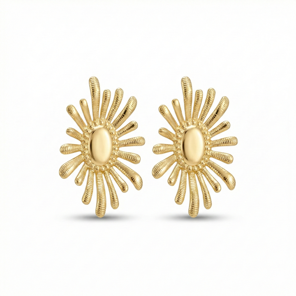 Pendientes de Botón con Diseño de Sol Radiante – 100% Acero Bañado en Oro 18K