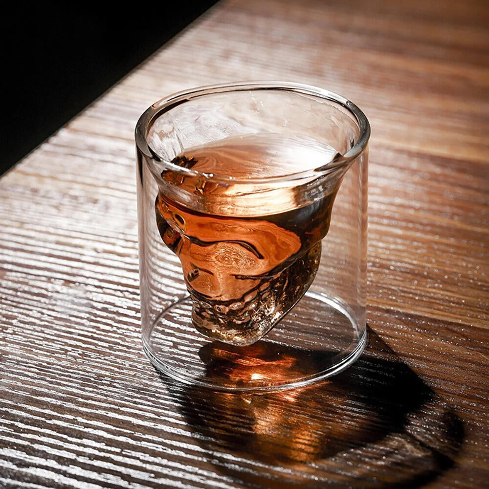 Juego de 3 vasos de chupito de cristal en forma de calavera en 3D de 130 ml