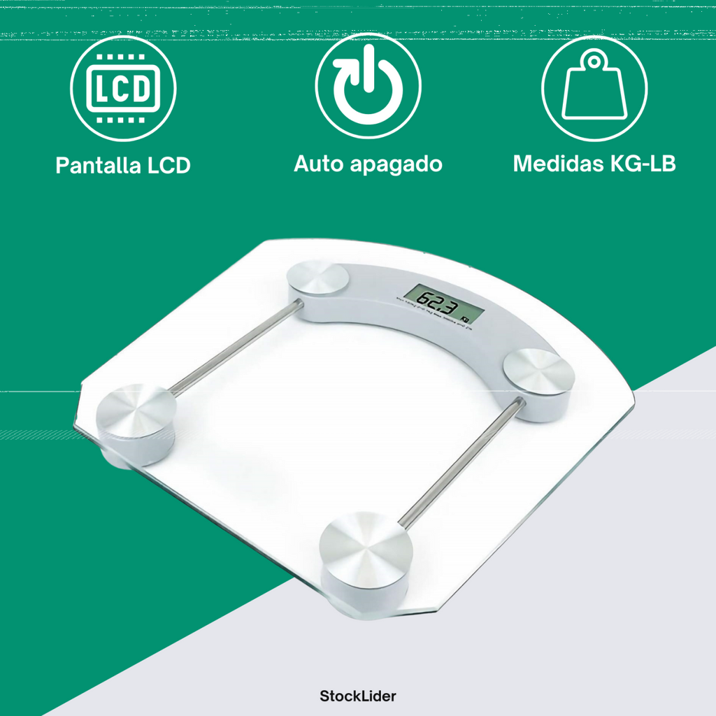 Báscula digital cuadrada con pantalla LCD de 4 dígitos hasta 180kg