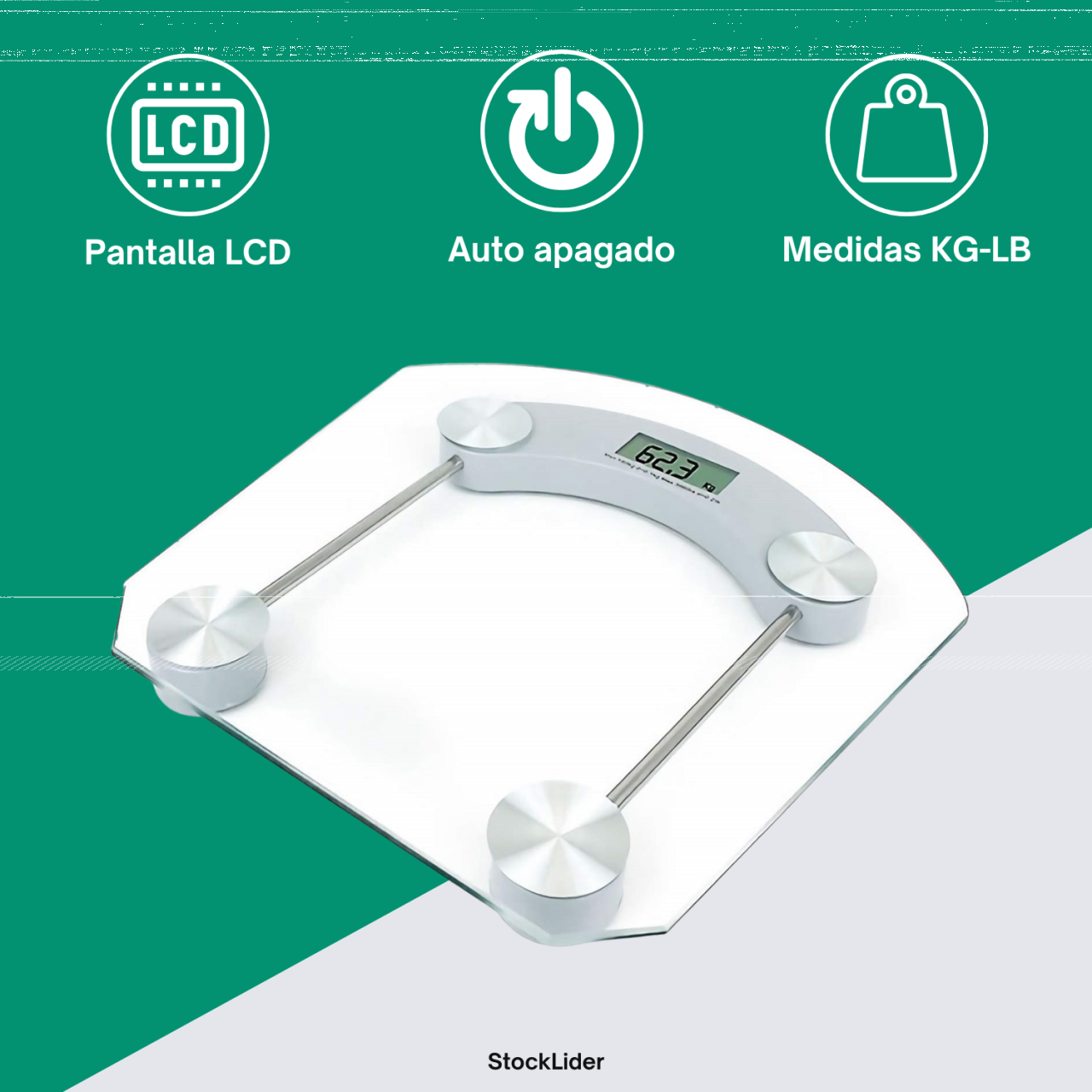 Báscula digital cuadrada con pantalla LCD de 4 dígitos hasta 180kg