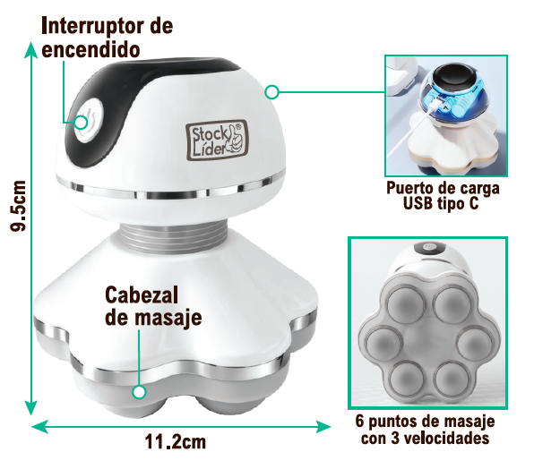 Masajeador portátil 3 niveles Compacto y ergonómico