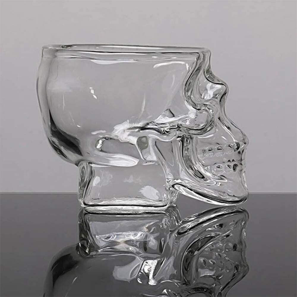 Juego de 3 vasos de chupito de cristal en forma de calavera en 3D de 80 ml