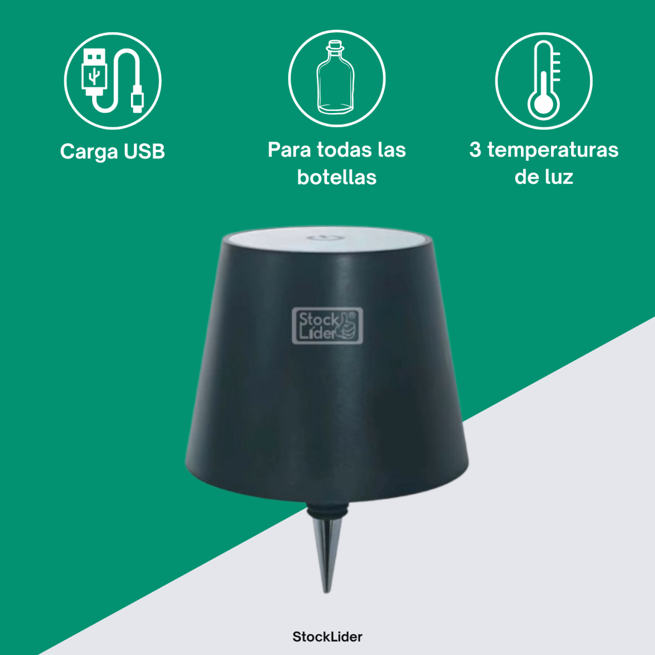 Lámpara para botellas con batería de litio recargable