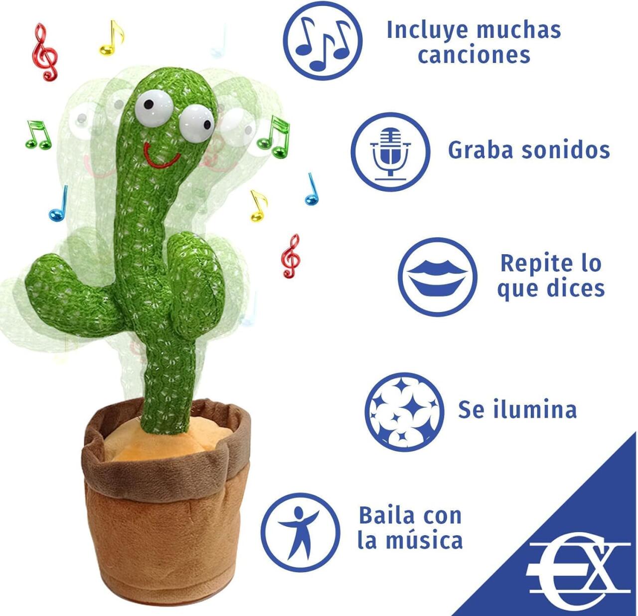 Cactus Bailarín y Parlanchín Recargable con Música y LED Multicolor