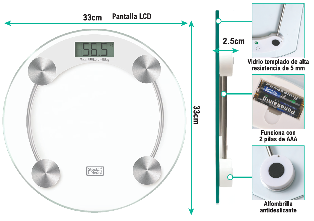 Báscula digital redonda con pantalla LCD de 4 dígitos